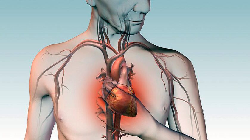 Pain under the scapula and pain in the back of the sternum with heart disease